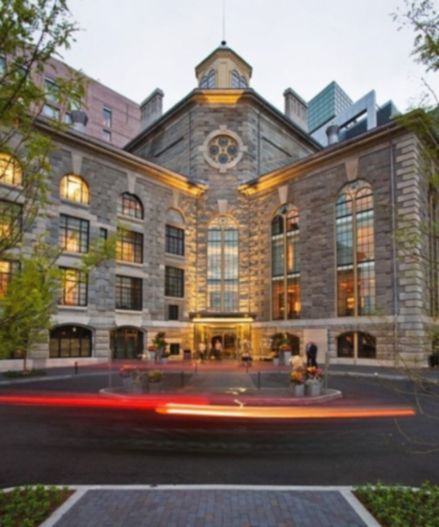 The Liberty Hotel in Boston, Massachusetts, in the early evening.