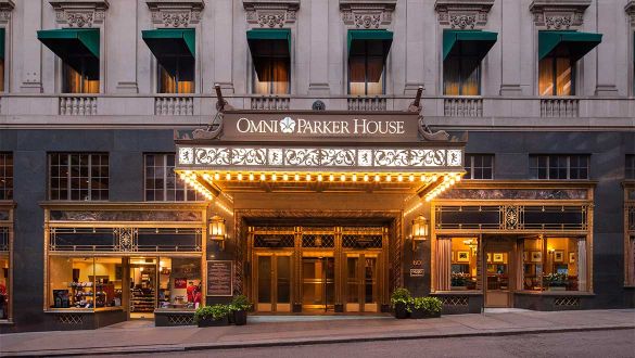 Front entrance of the Omni Parker House in Boston, Massachusetts.